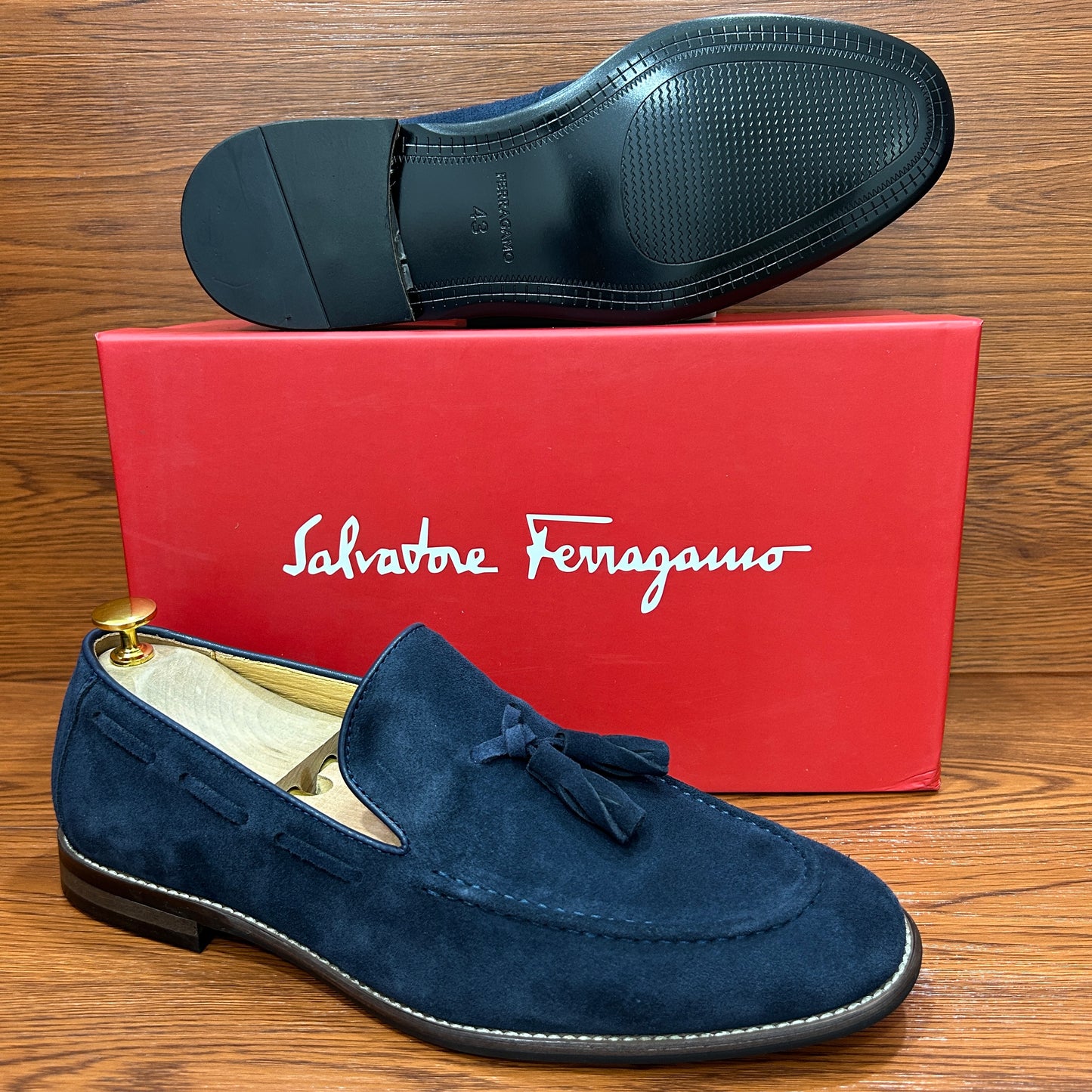 Mocassins en Daim SALVATORE FERRAGAMO -serie A (bleu foncé)