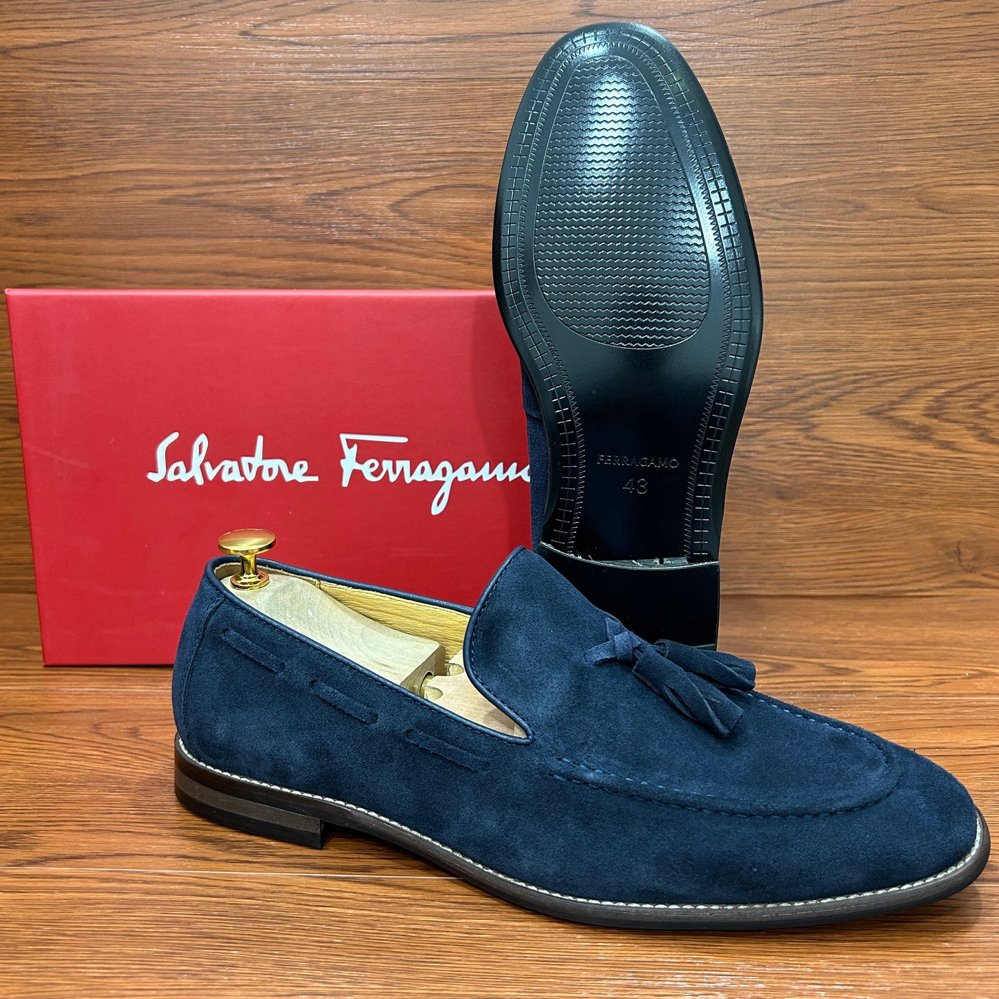 Mocassins en Daim SALVATORE FERRAGAMO -serie A (bleu foncé)