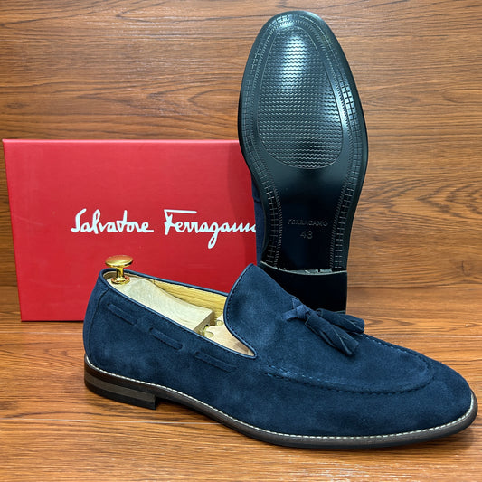 Mocassins en Daim SALVATORE FERRAGAMO -serie A (bleu foncé)