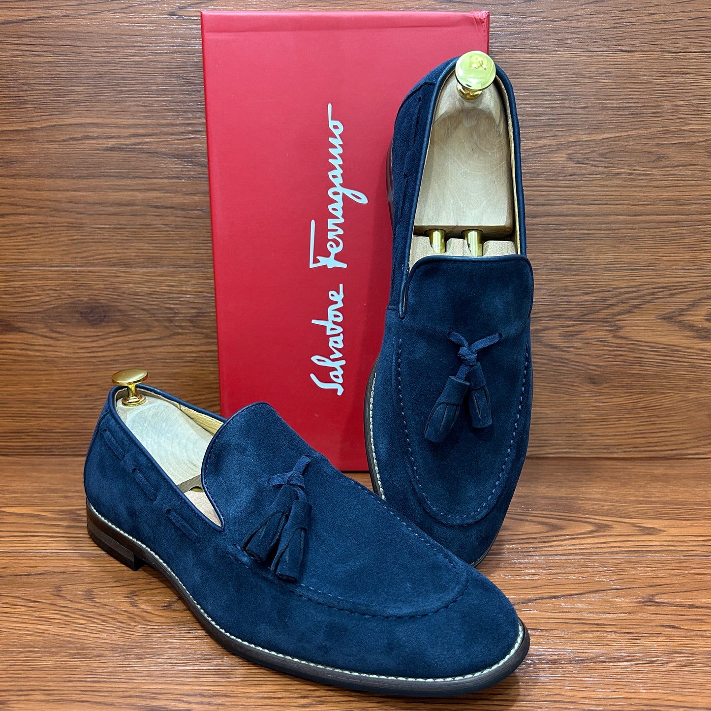 Mocassins en Daim SALVATORE FERRAGAMO -serie A (bleu foncé)